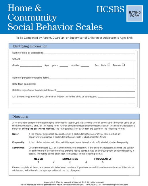 Home and Community Social Behavior Scales (HCSBS-2)  Rating Scales