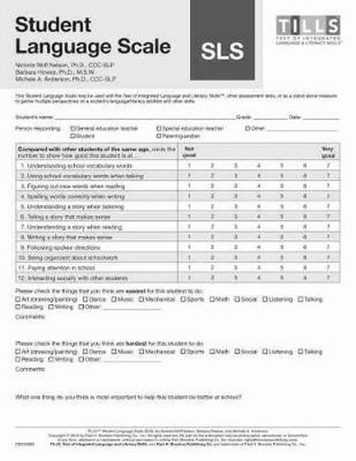 Test of Integrated Language and Literacy Skills (R) (TILLS (R)) Student Language Scale