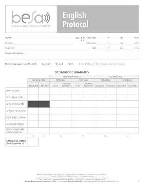 Bilingual English-Spanish Assessment (TM) (BESA (TM)): English Protocol